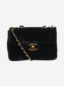Chanel Black vintage 1991 jumbo velour Mademoiselle shoulder bag