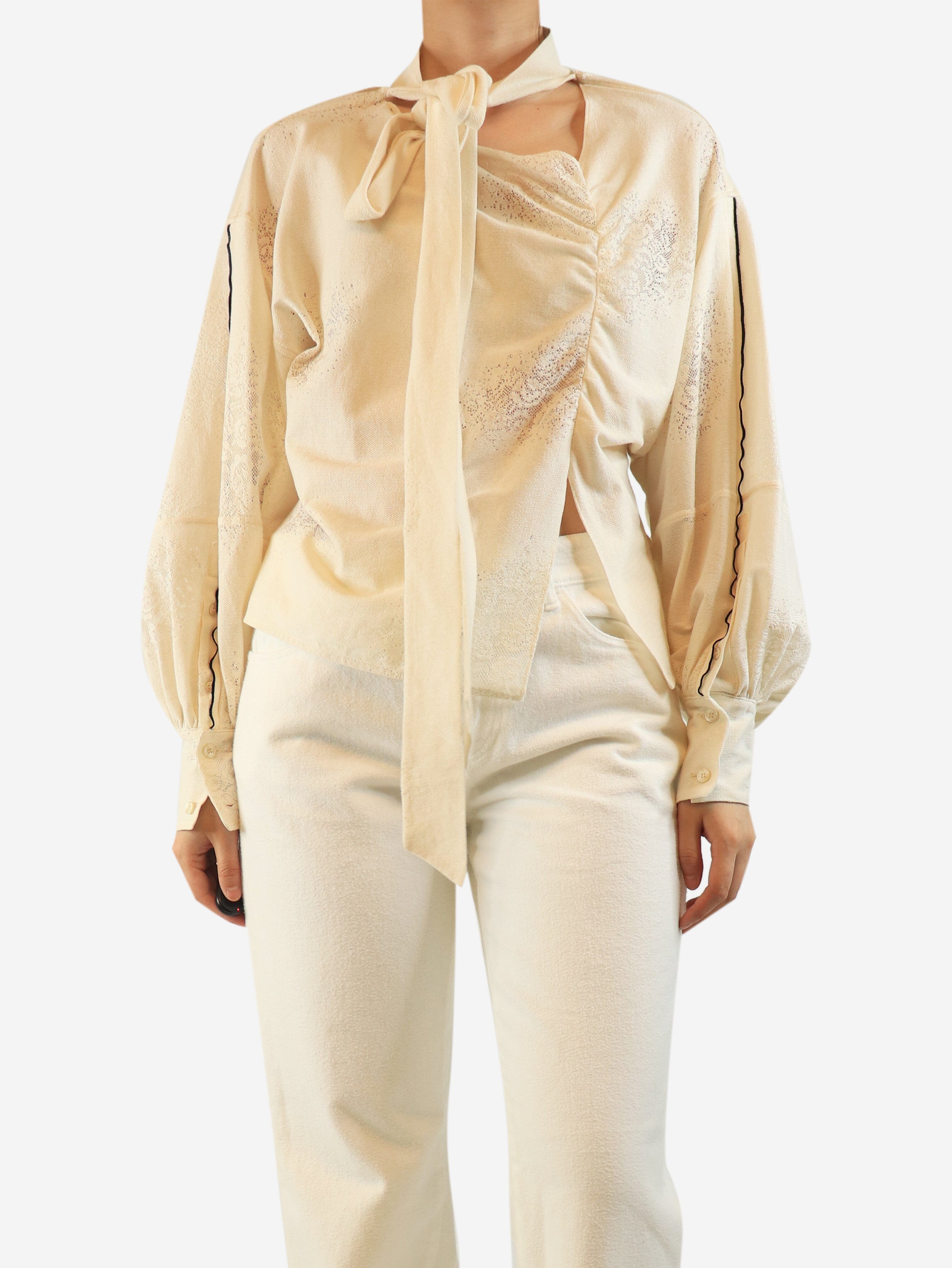 Cream lace-trim neck-tie blouse - size UK 10 Tops Victoria Beckham 