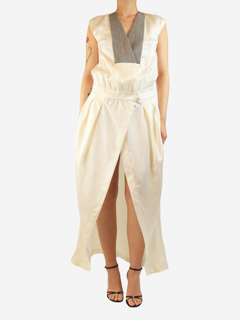 Cream v-neck monili maxi dress - size S Dresses Brunello Cucinelli 