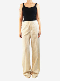 Cream logo pinstripe trousers - size UK 12 Trousers Maison Margiela 