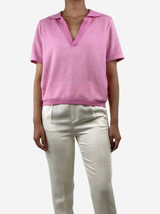 Allude Pink open-collar cotton-blend polo top - size S