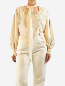 Cream lace-trim neck-tie blouse - size UK 10 Tops Victoria Beckham 