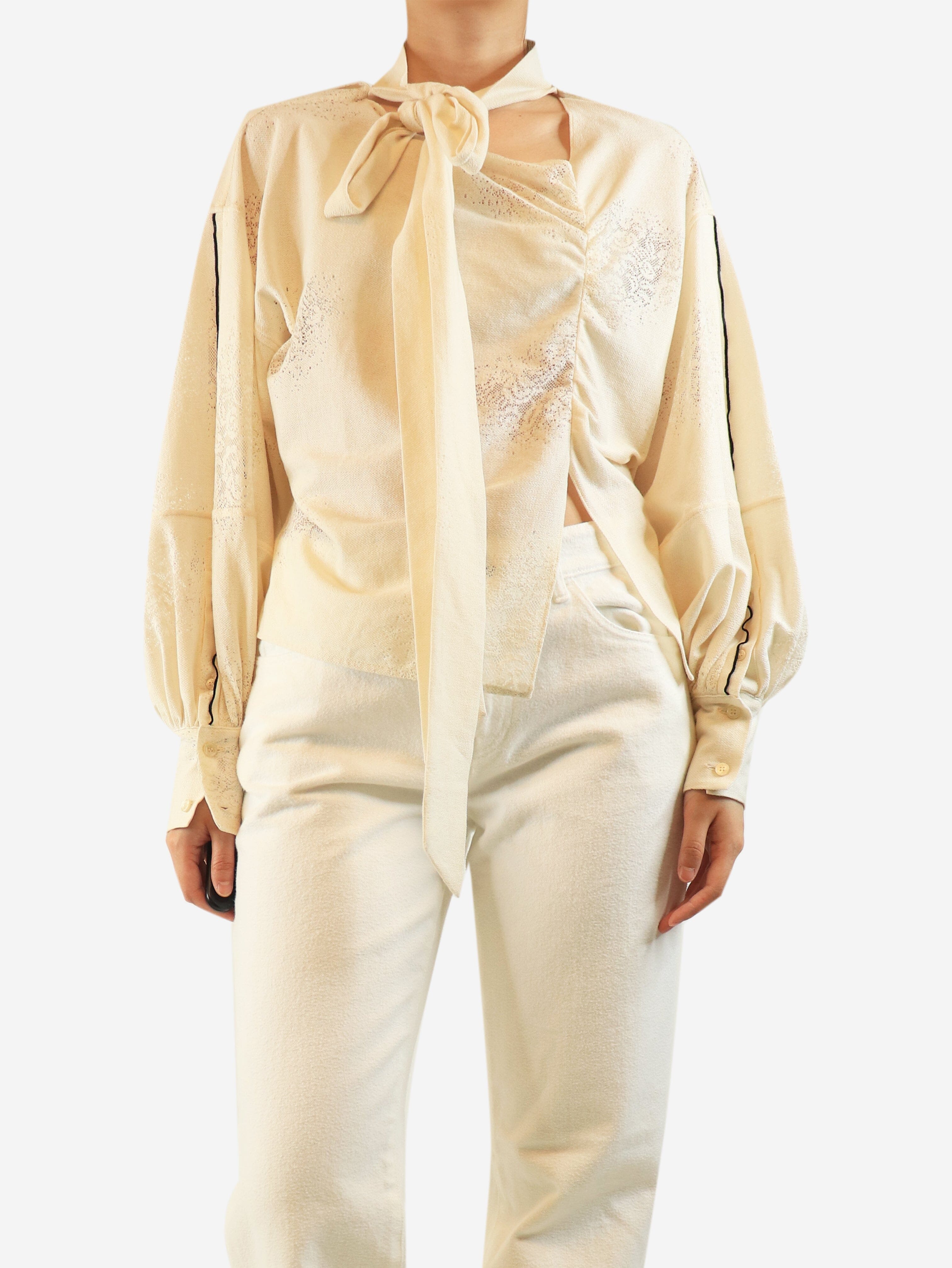 Cream lace-trim neck-tie blouse - size UK 10 Tops Victoria Beckham 