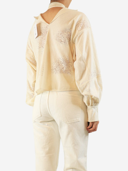 Cream lace-trim neck-tie blouse - size UK 10 alternate image