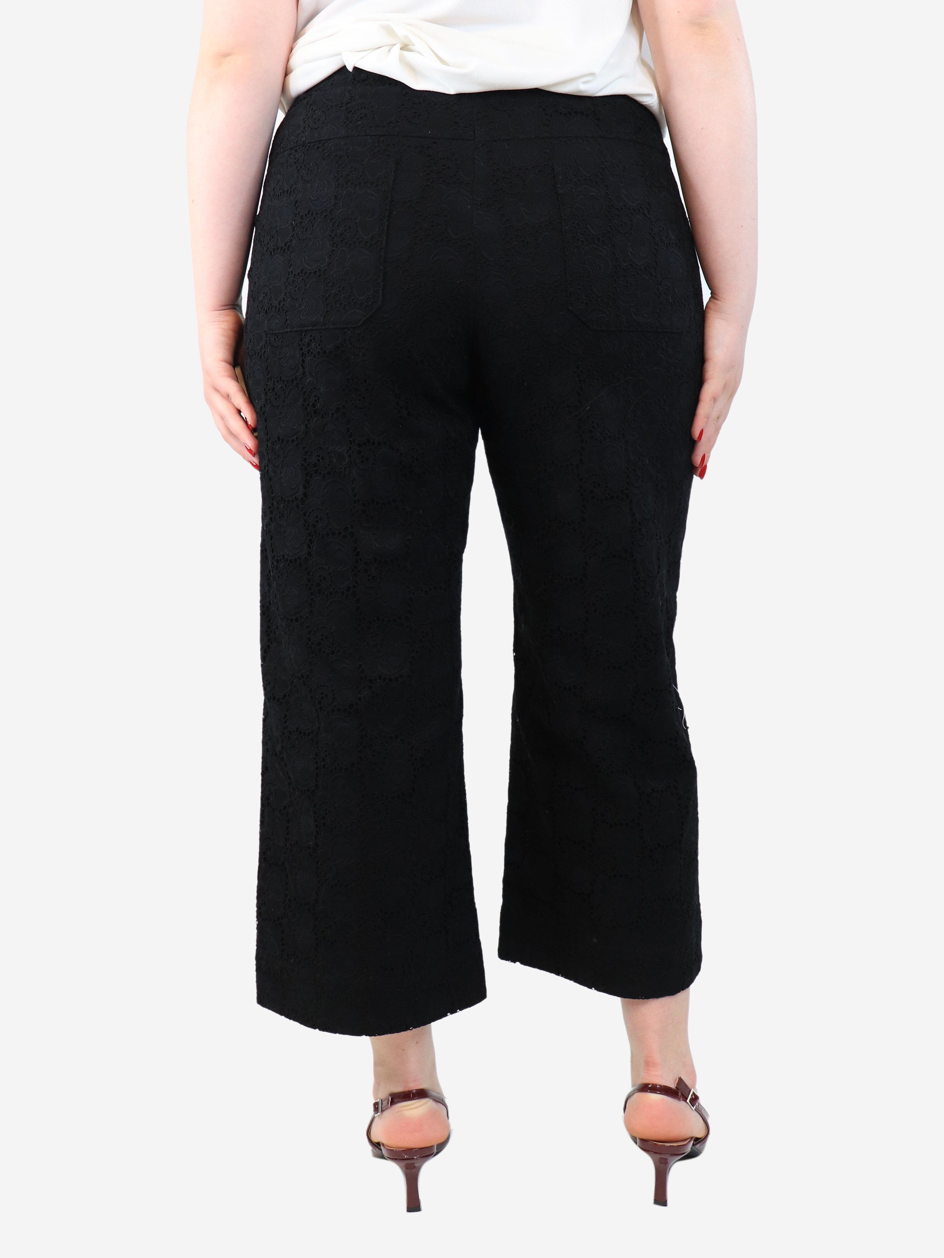 Black broderie-anglaise trousers - size UK 14 Trousers Oscar De La Renta 