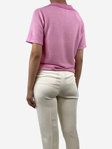 Allude Pink open-collar cotton-blend polo top - size S