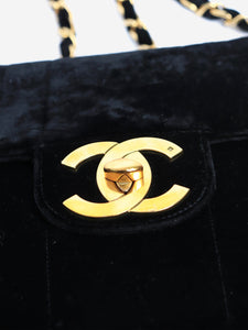 Chanel Black vintage 1991 jumbo velour Mademoiselle shoulder bag