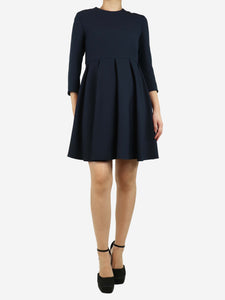 Christian Dior Blue 3/4 sleeve pleated mini dress - size UK 12