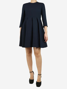 Christian Dior Blue 3/4 sleeve pleated mini dress - size UK 12