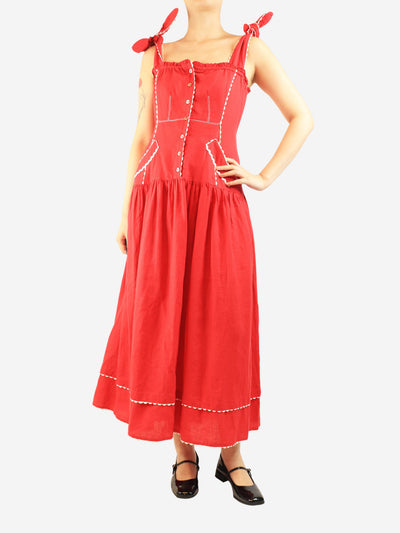 Red scallop-trim linen sundress - size S Dresses Wiggy Kit 