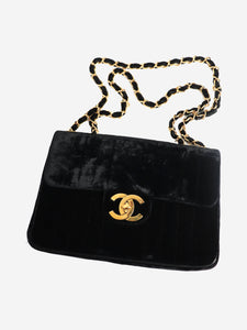 Chanel Black vintage 1991 jumbo velour Mademoiselle shoulder bag
