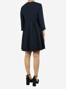 Christian Dior Blue 3/4 sleeve pleated mini dress - size UK 12