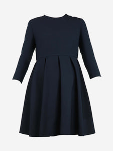 Christian Dior Blue 3/4 sleeve pleated mini dress - size UK 12