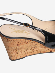 Saint Laurent Black patent cork-wedged slingback pumps - size EU 38