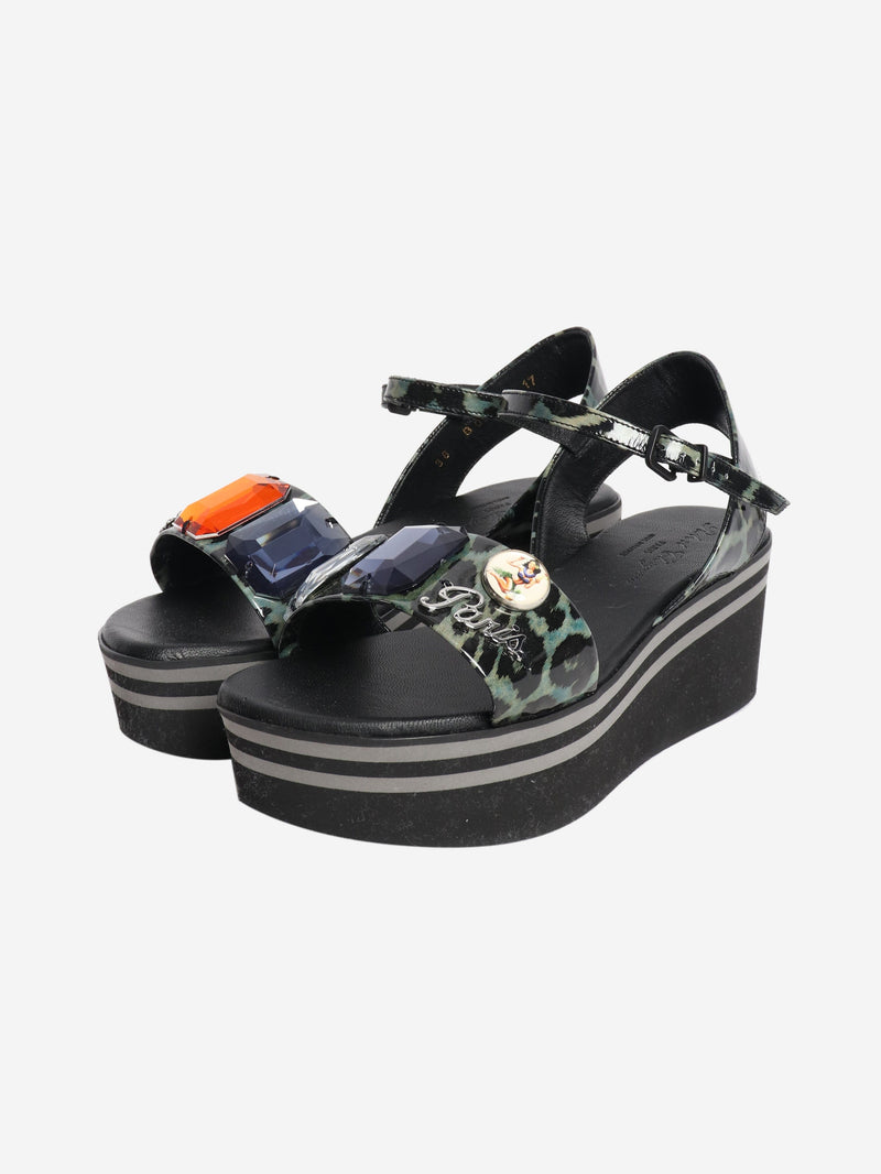 Black bejeweled platform sandals - size EU 38 Flat Sandals Robert Clergerie 