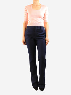 Navy wool textured trousers - size UK 12