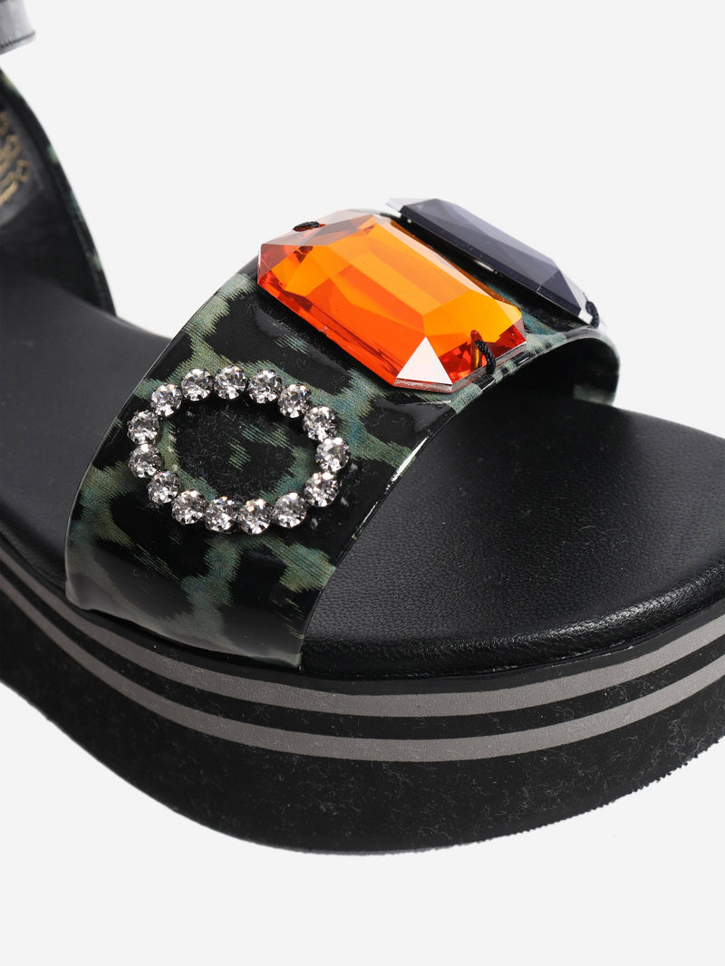 Black bejeweled platform sandals - size EU 38 Flat Sandals Robert Clergerie 