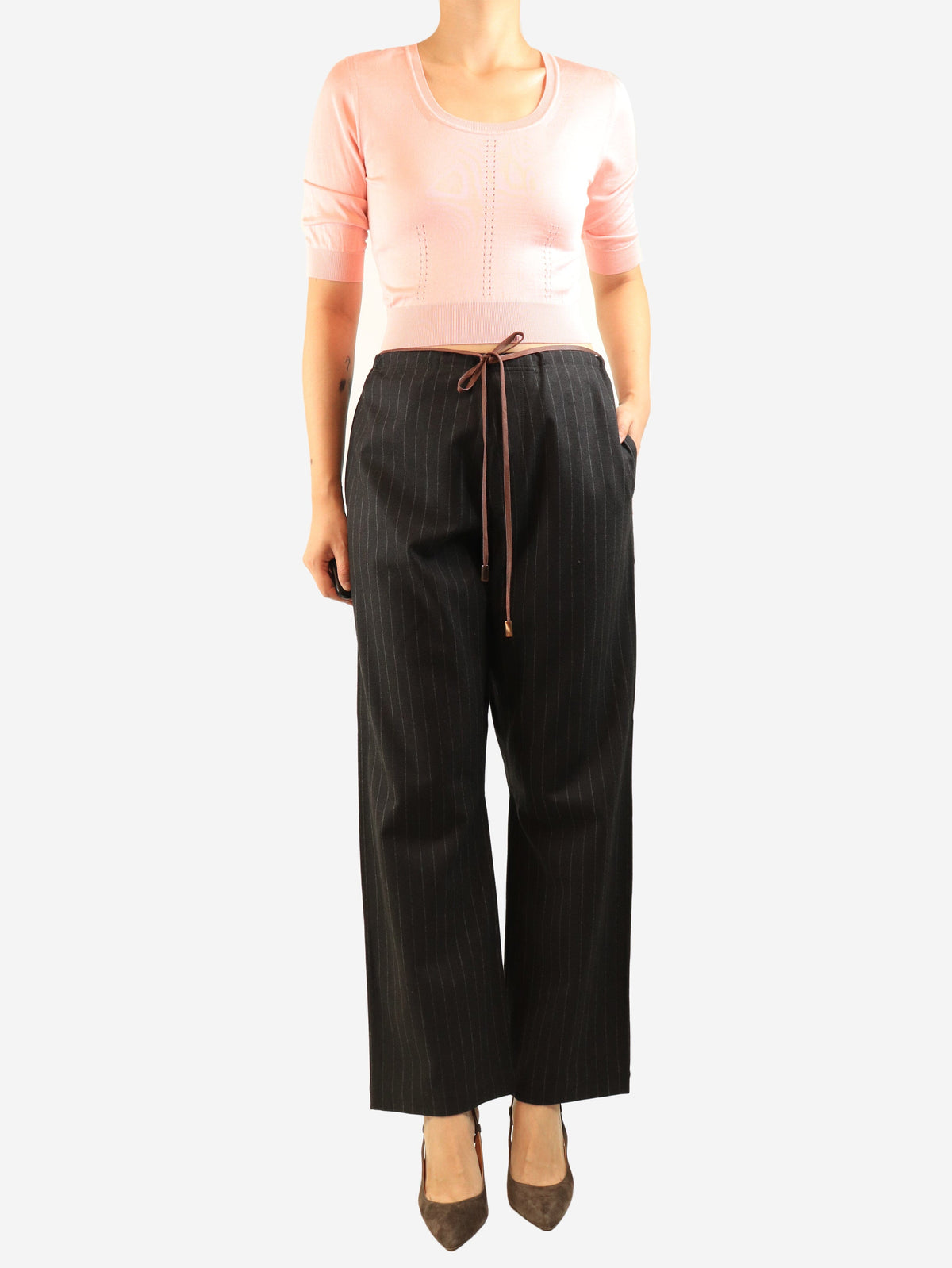 Brown drawstring pinstripe trousers - size UK 10 Trousers Brunello Cucinelli 