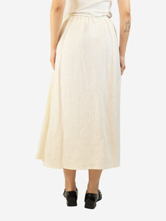 White pleated wrap-front linen skirt - size UK 8 Skirts Cabbages and Roses 