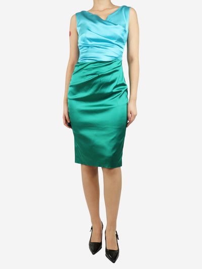 Green and blue sleeveless gathered midi dress - size UK 12 Dresses Talbot Runhof 