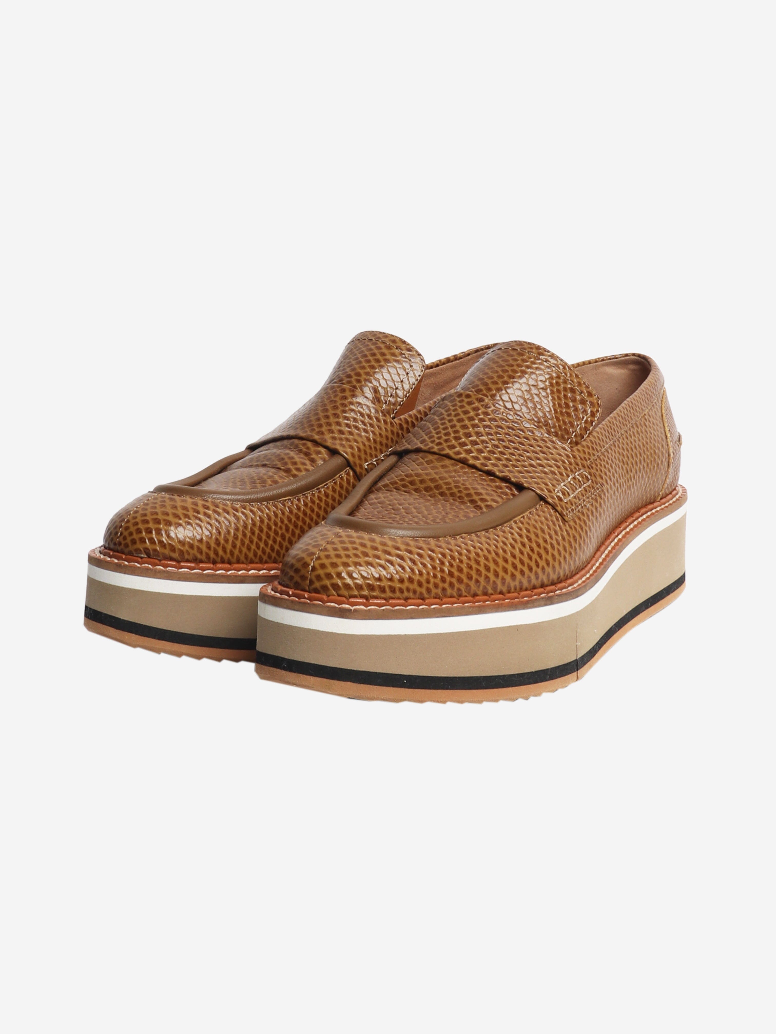 Tan snake-embossed leather platform shoes - size EU 38.5 Flat Shoes Clergerie 