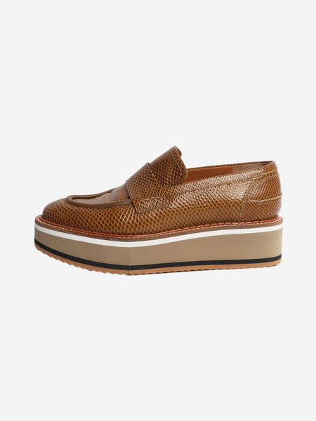 Tan snake-embossed leather platform shoes - size EU 38.5 product image