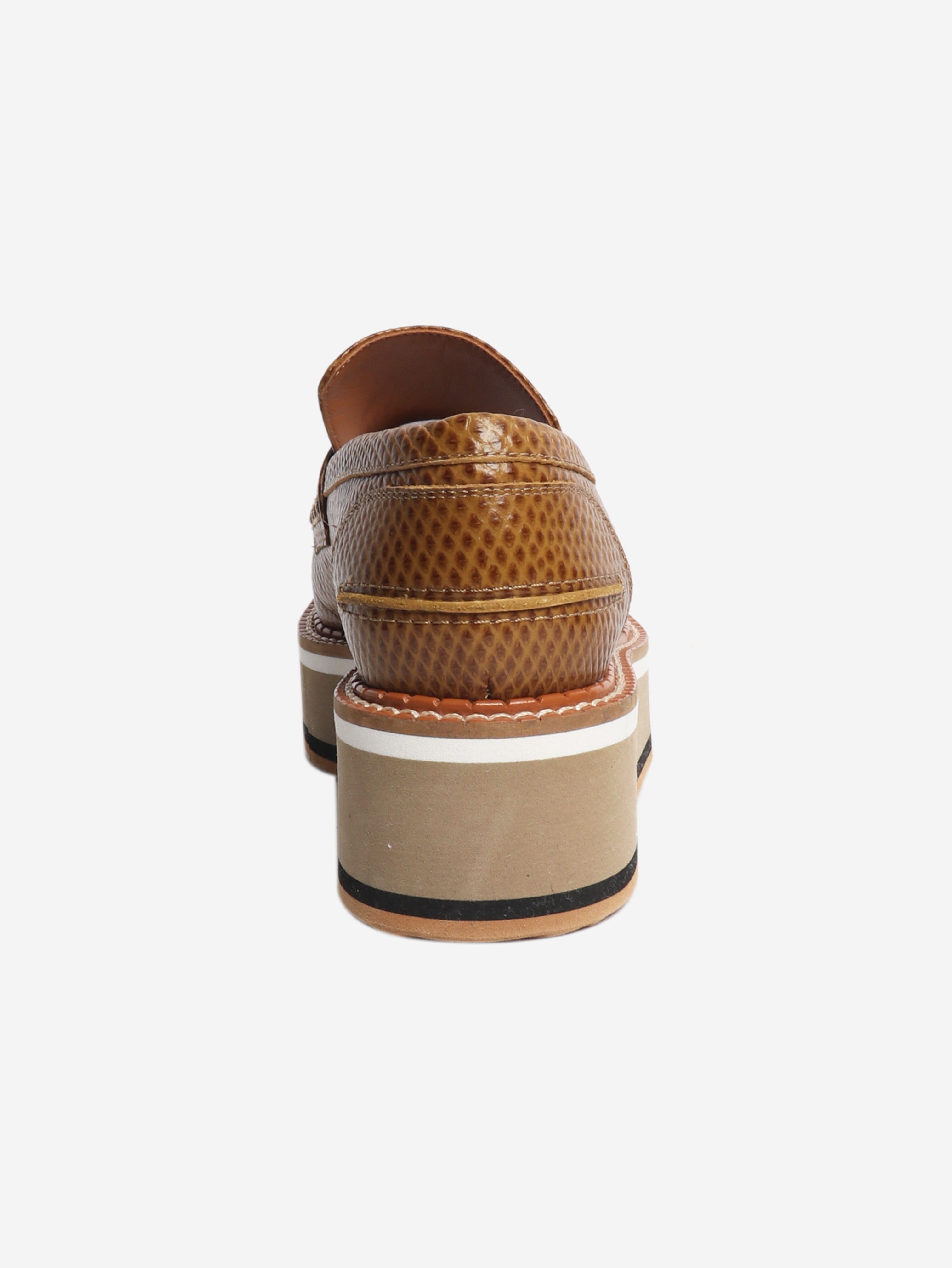 Tan snake-embossed leather platform shoes - size EU 38.5 Flat Shoes Clergerie 