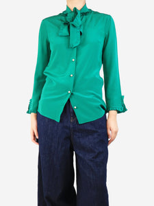 Gucci Green silk tie front blouse - size UK 8