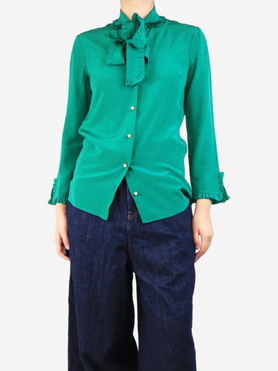 Green silk tie front blouse - size UK 8 Tops Gucci 