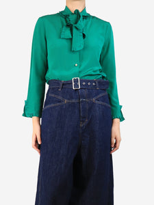 Gucci Green silk tie front blouse - size UK 8
