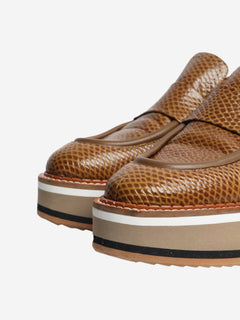 Tan snake-embossed leather platform shoes - size EU 38.5