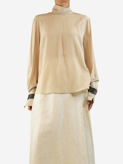 Ecru monili cuff silk blouse - size L Tops Brunello Cucinelli 