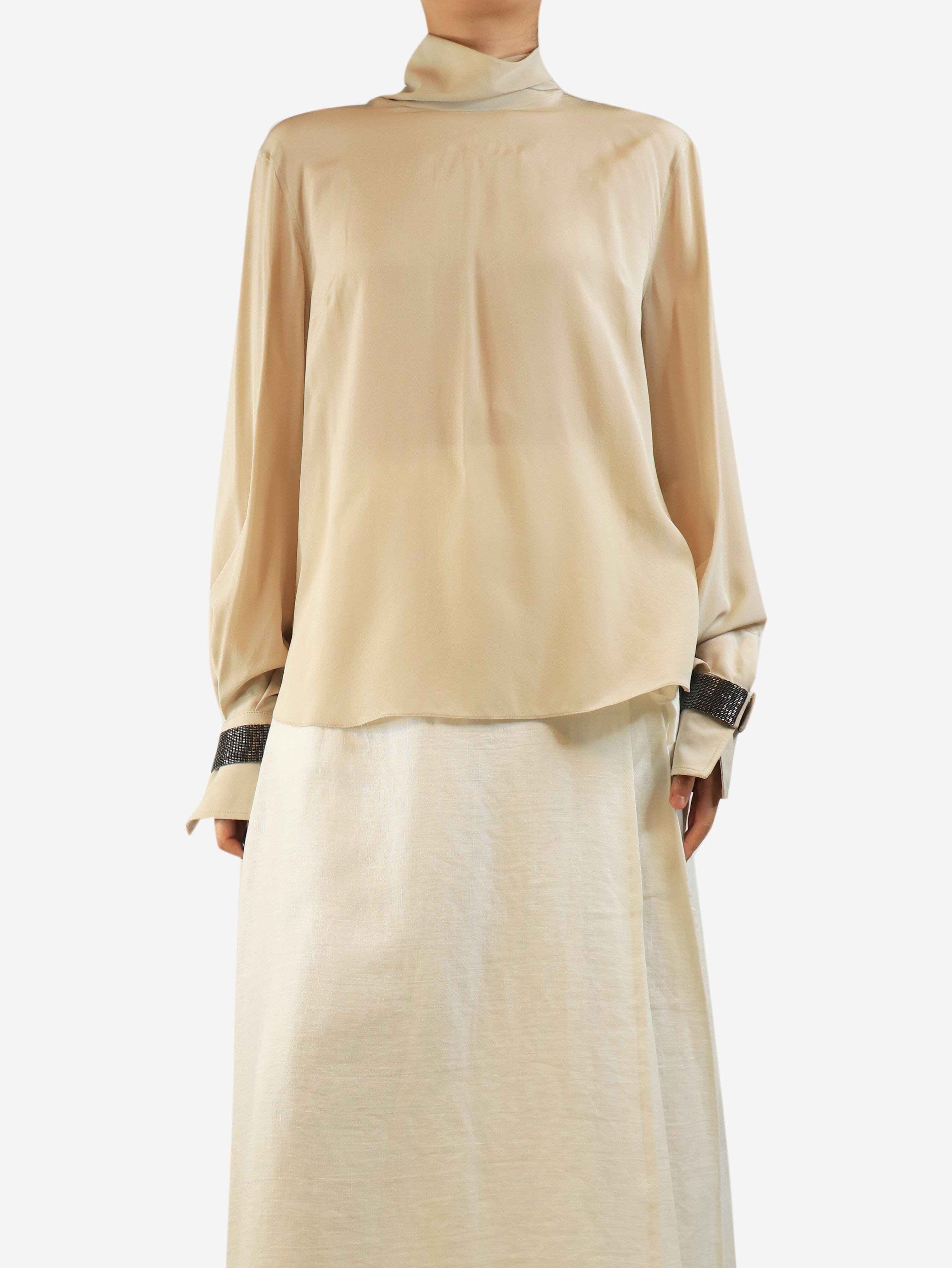 Ecru monili cuff silk blouse - size L Tops Brunello Cucinelli 