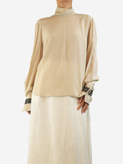 Ecru monili cuff silk blouse - size L Tops Brunello Cucinelli 