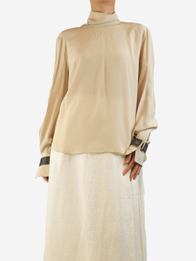 Ecru monili cuff silk blouse - size L Tops Brunello Cucinelli 