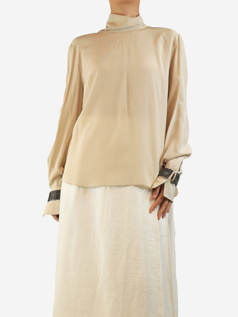 Ecru monili cuff silk blouse - size L Tops Brunello Cucinelli 