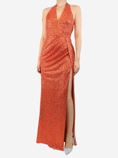 Orange sequin halterneck maxi dress - size UK 8 Dresses Elie Saab 