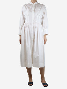 Three Graces White button-up poplin midi shirt dress - size UK 10