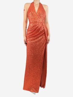 Orange sequin halterneck maxi dress - size UK 8 Dresses Elie Saab 