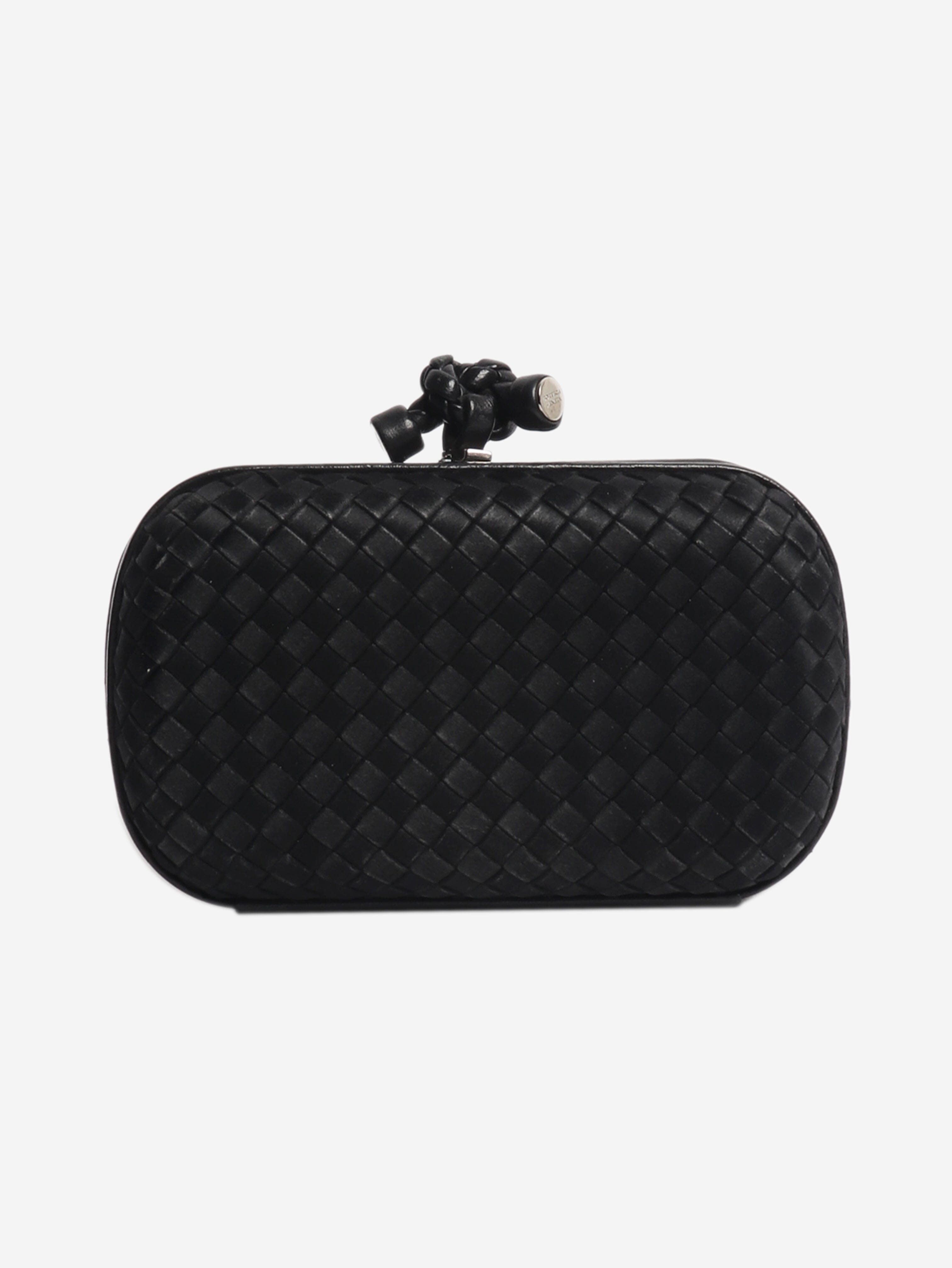 Black satin Intrecciato Knot clutch