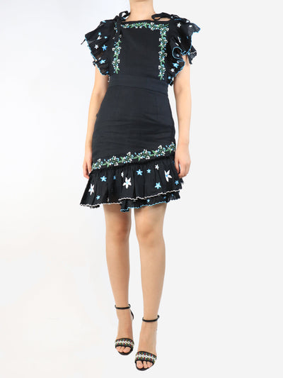 Black floral embroidery linen dress - size S Dresses Gul Hurgel 