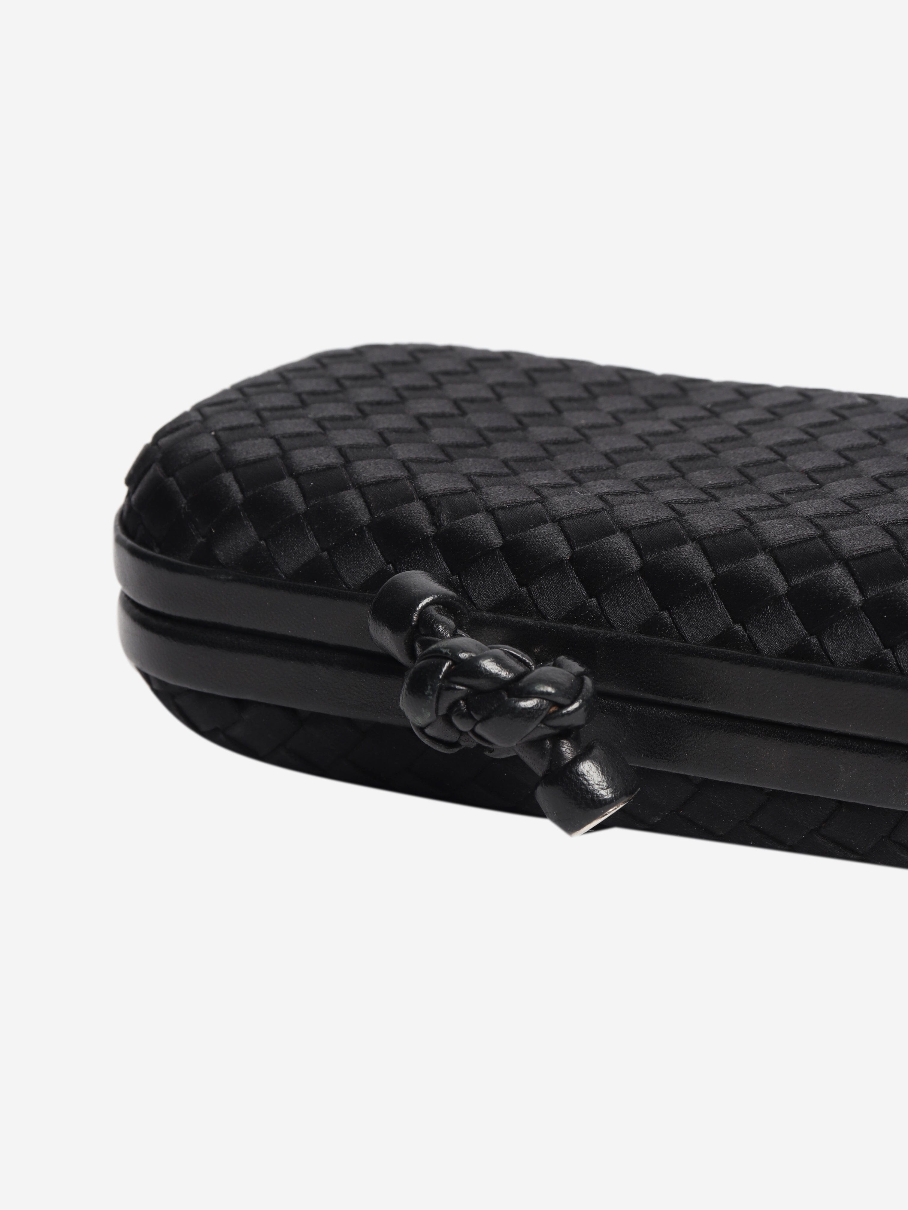 Black satin Intrecciato Knot clutch