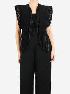 Isabel Marant Black suede lazer-cut fringed leather vest - size UK 8