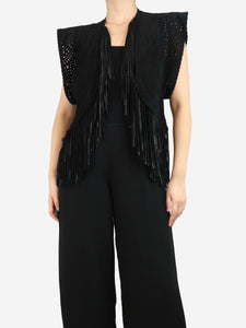 Isabel Marant Black suede lazer-cut fringed leather vest - size UK 8