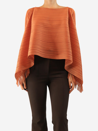 Orange pleated top with fringe detail - One size Tops Pleats Please 