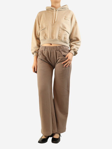 Taupe cotton wide-leg pants - size S alternate image