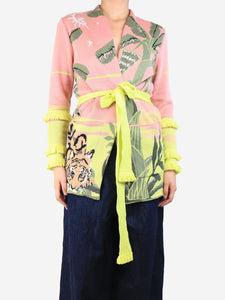 Hayley Menzies Pink and lime Drinking tiger jacquard cardigan - size XS