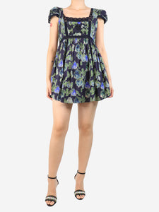Love Shack Fancy Love Shack Fancy Navy and green printed lace mini dress - size UK 8