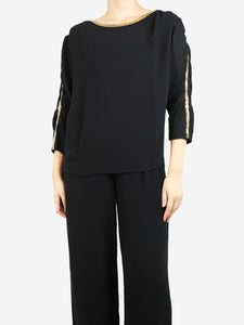 Phillip Lim Black sheer embellished long-sleeved top - size UK 8