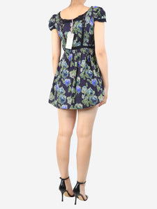 Love Shack Fancy Love Shack Fancy Navy and green printed lace mini dress - size UK 8